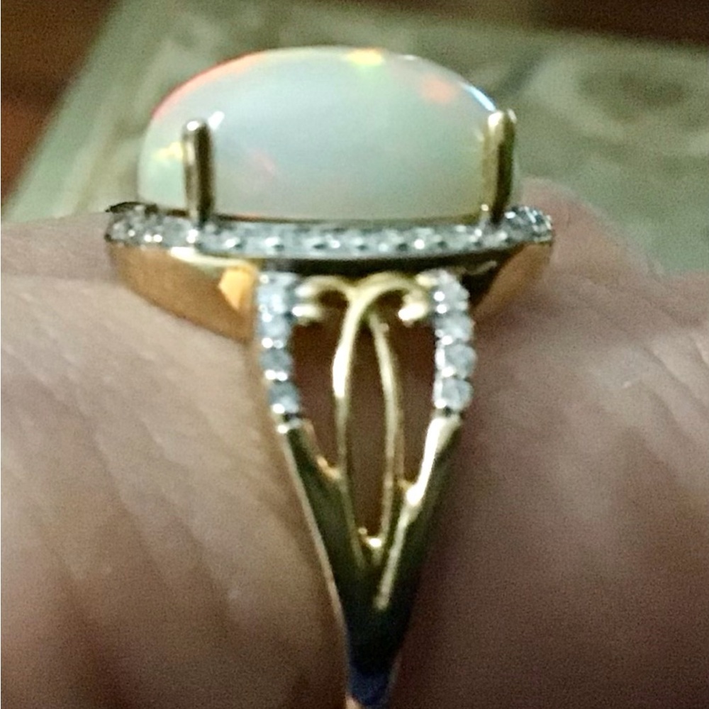 14K YG Opal & Diamond Halo Ring - Picture 3 of 6
